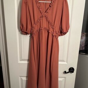 Elegant Rust Ruffle Dress